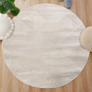 Χαλιά Ανάγλυφα Με Βελούδινη Υφή Lazer Cream Cream LZ285 Στρογγυλά