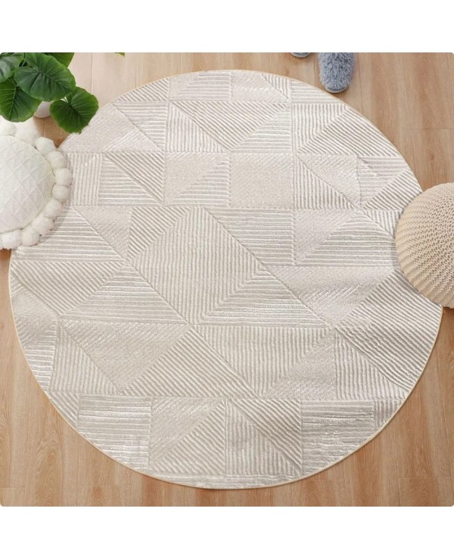 Χαλιά Ανάγλυφα Με Βελούδινη Υφή Lazer Cream Cream LZ285 Στρογγυλά